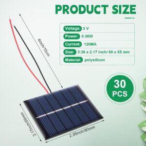 Kanayu 30 PCS Small Solar Panels3V 120MA Mini Polycrystalline Solar Cells DIY System Kits Epoxy Solar Panel Module Photovoltaic Cells Charger 60 x 55 mm for Solar Light Phone Charger Flashlight