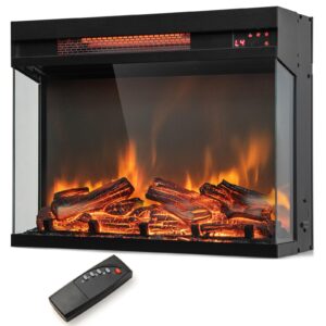 tangkula 23-inch 3-sided electric fireplace insert with remote control, 1500w fireplace heater with thermostat, adjustable brightness, 8h timer, overheat protection