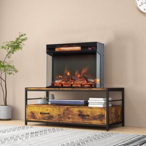 Tangkula 23-Inch 3-Sided Electric Fireplace Insert with Remote Control, 1500W Fireplace Heater with Thermostat, Adjustable Brightness, 8H Timer, Overheat Protection