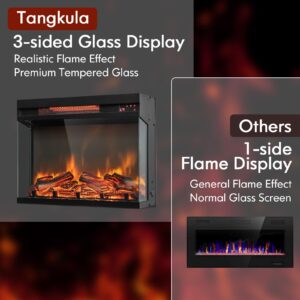 Tangkula 23-Inch 3-Sided Electric Fireplace Insert with Remote Control, 1500W Fireplace Heater with Thermostat, Adjustable Brightness, 8H Timer, Overheat Protection