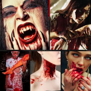 CHASPA Halloween Fake Blood SFX Makeup Kit - Coagulated Blood Gel, Blood Splatter, Stage Blood, Stipple Sponge, Realistic Special Effect Makeup kit for Zombie Vampire Monster Halloween Costume