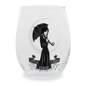 addams family wednesday "little storm cloud" stemless wine glass, tumbler cup for cocktails | holds 20 ounces