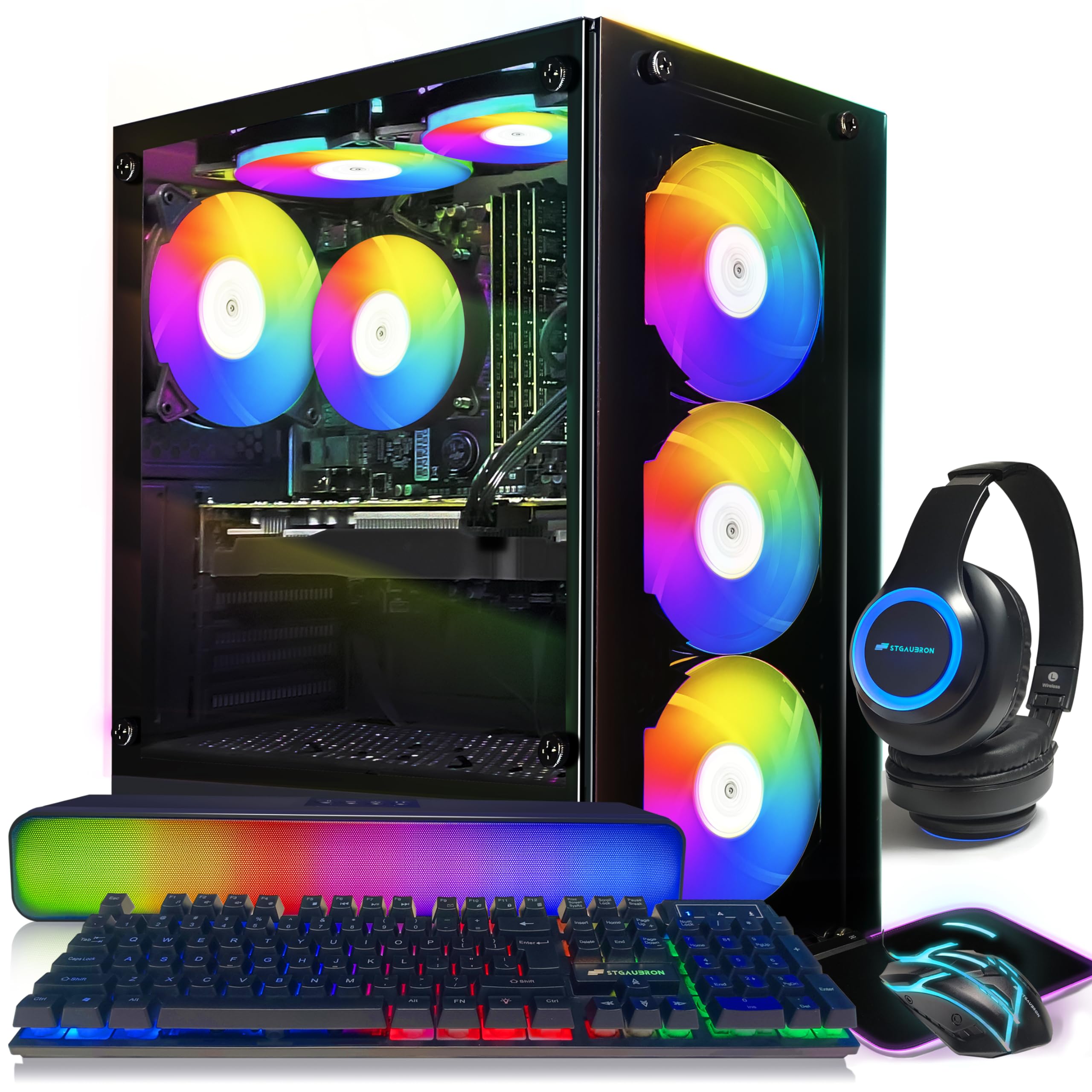 STGAubron Gaming Desktop,Intel Core i7 3.4G up to 3.9G,GeForce GTX 1660 Super 6G GDDR6,32G RAM,1T SSD,WiFi,BT 5.0,RGB Fan x 6,RGB Keyboard&Mouse&Mouse Pad,RGB BT Sound Bar And Gaming Mic,W10H64