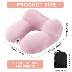 Sintuff 2 Pack Inflatable Travel Pillow for Airplanes Inflatable Neck Pillows with Compact Bag and Blindfold Soft Flight Pillow for Traveling, Airplane, Train, Car, Office(Light Pink and Violet)