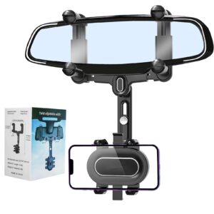 powdapte rear view mirror phone holder, 360°rotatable and retractable rearview mirror phone holder for car, upgraded four corners anti-shake multifunctional design for all iphone & car rearview mirror