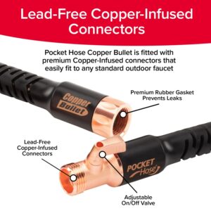 Pocket Hose Copper Bullet Expandable Garden Hose w/10 Pattern Thumb Spray Nozzle AS-SEEN-ON-TV 100 FT 650psi 3/4 in Patented Lead-Free Ultra-Lightweight Solid Copper Anodized Aluminum Fittings No-Kink