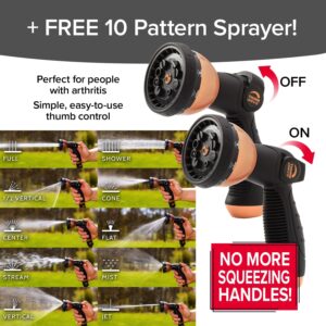 Pocket Hose Copper Bullet Expandable Garden Hose w/10 Pattern Thumb Spray Nozzle AS-SEEN-ON-TV 25 FT 650psi 3/4 in Patented Lead-Free Ultra-Lightweight Solid Copper Anodized Aluminum Fittings No-Kink