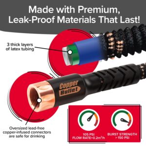 Pocket Hose Copper Bullet Expandable Garden Hose w/10 Pattern Thumb Spray Nozzle AS-SEEN-ON-TV 25 FT 650psi 3/4 in Patented Lead-Free Ultra-Lightweight Solid Copper Anodized Aluminum Fittings No-Kink