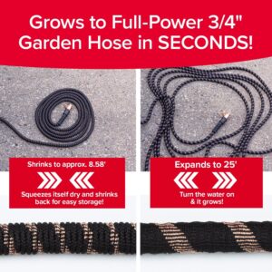 Pocket Hose Copper Bullet Expandable Garden Hose w/10 Pattern Thumb Spray Nozzle AS-SEEN-ON-TV 25 FT 650psi 3/4 in Patented Lead-Free Ultra-Lightweight Solid Copper Anodized Aluminum Fittings No-Kink