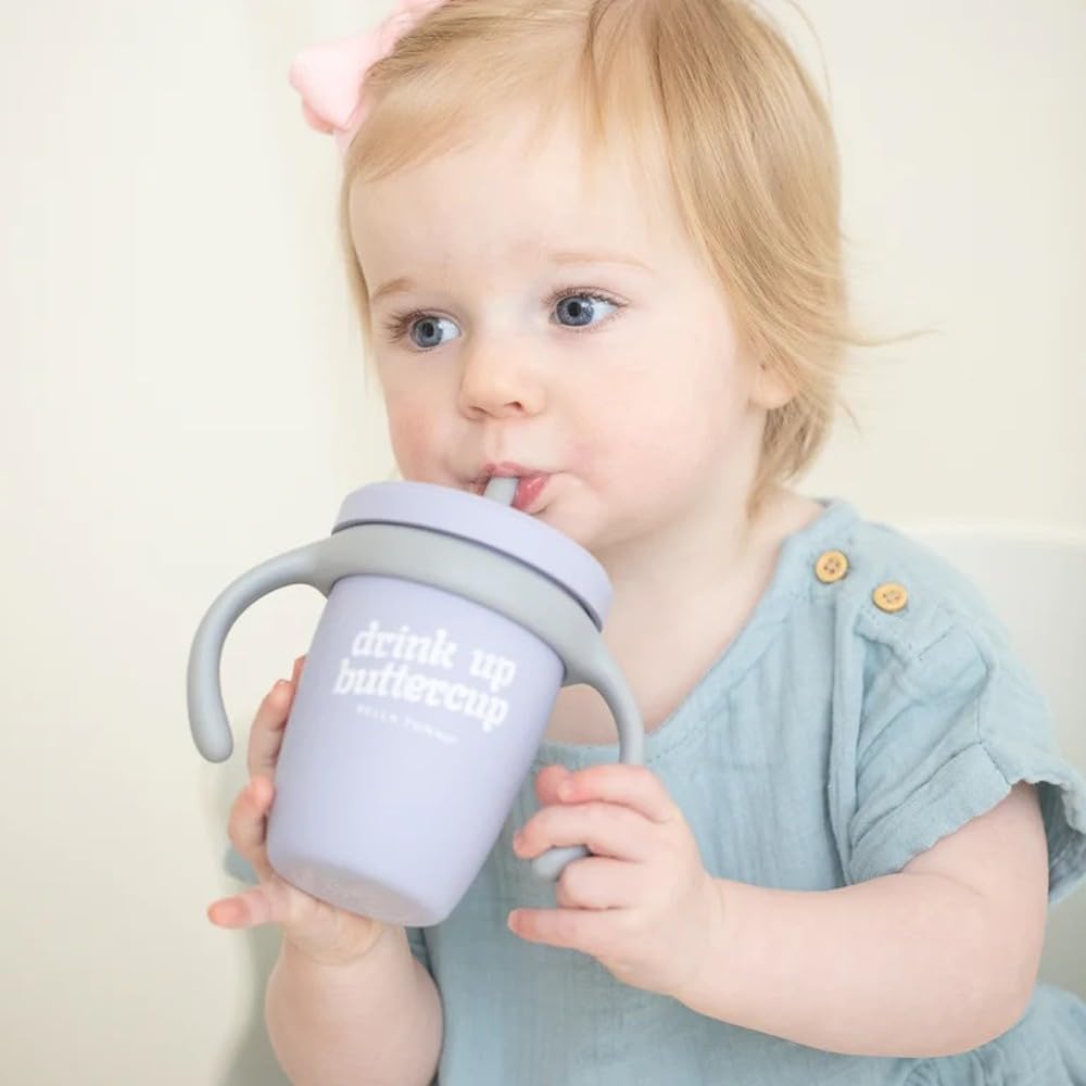 BELLA TUNNO Happy Sippy Straw Lid – Silicone Baby Straw and Lid Baby Sippy Cup, Made with Non-Toxic Silicone BPA Free (Drink Up Buttercup)