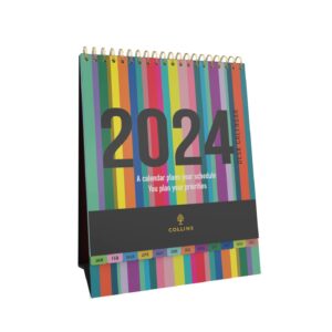 collins essential edge desk calendar 2024 - small cute monthly calendar 2024 planner - wired-bound 12-month desk planner with international holidays