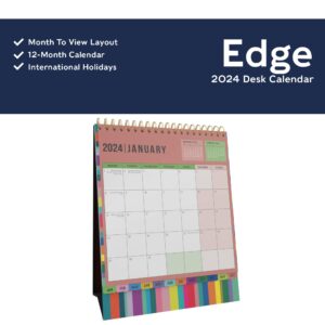 Collins Essential Edge Desk Calendar 2024 - Small Cute Monthly Calendar 2024 Planner - Wired-Bound 12-Month Desk Planner with International Holidays