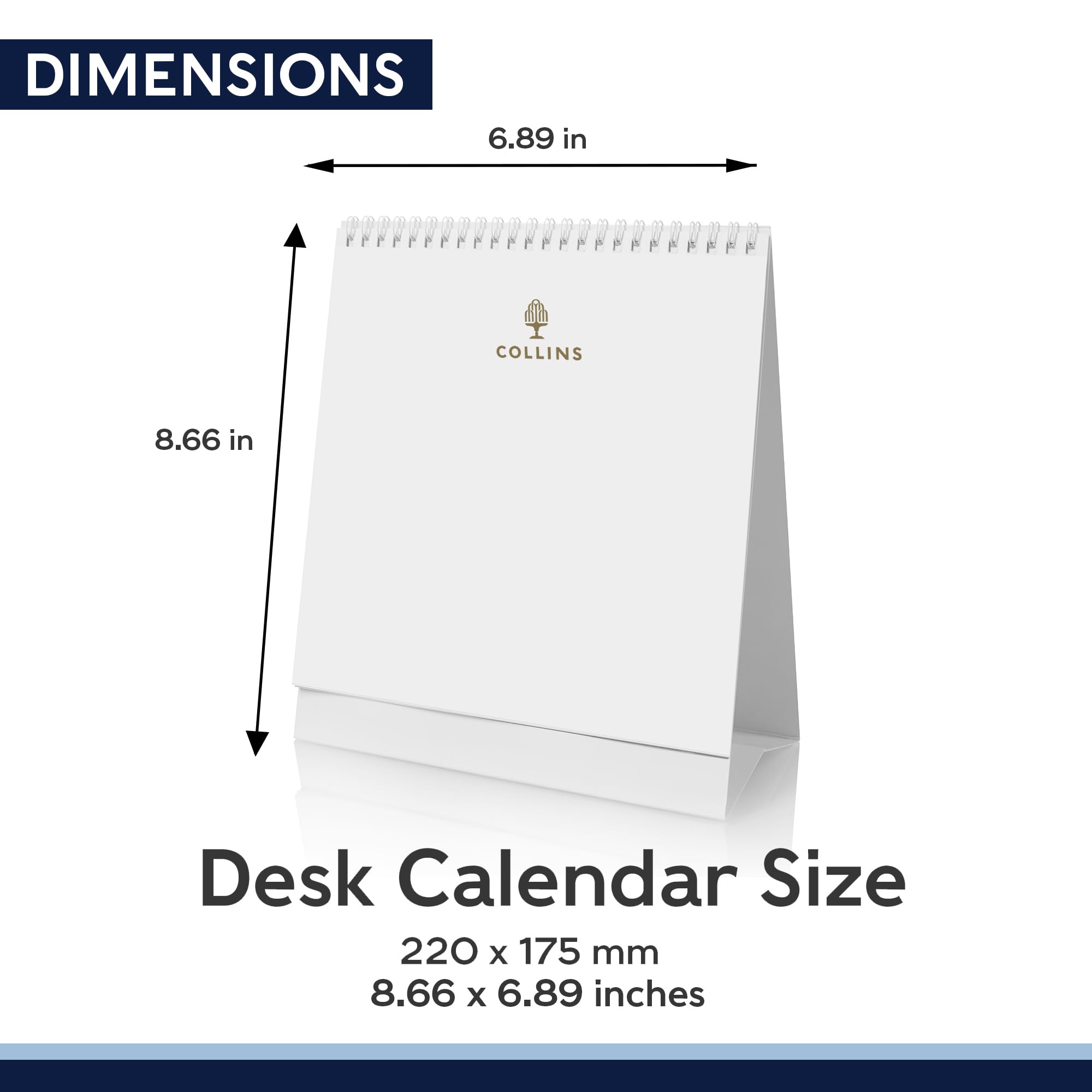 Collins Essential Edge Desk Calendar 2024 - Small Cute Monthly Calendar 2024 Planner - Wired-Bound 12-Month Desk Planner with International Holidays