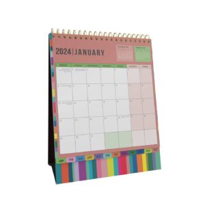 Collins Essential Edge Desk Calendar 2024 - Small Cute Monthly Calendar 2024 Planner - Wired-Bound 12-Month Desk Planner with International Holidays