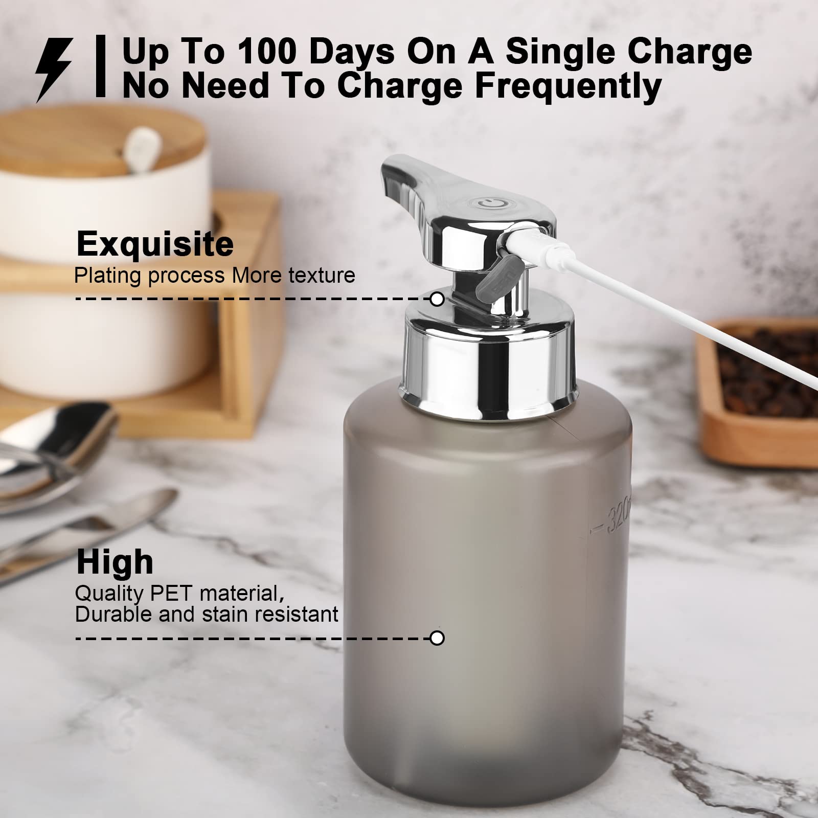 Automatic Soap Dispenser Liquid Set with Tray, Hand Free Soap Dispenser Rechargeable Soap Dispenser Touchless Soap Dispenser Smart Electric Auto Dish Soap Dispenser for Bathroom, Kitchen, Commercia