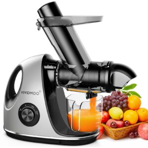 juicer machines, vividmoo masticating juicer machines with 3-inch wide chute, 2-speed modes & reverse function, powerful fruit cold press juicer, dishwasher safe slow masticating juicer