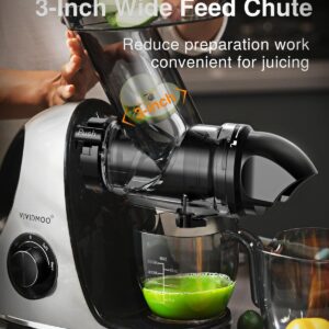 Juicer Machines, Vividmoo Masticating Juicer machines with 3-Inch Wide Chute, 2-Speed Modes & Reverse Function, Powerful Fruit Cold Press Juicer, Dishwasher Safe Slow Masticating Juicer