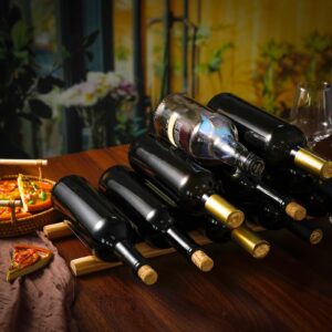 Barydat 4 Pcs Compact Wooden Wine Rack Wood Wine Bottle Holder Countertop Wine Holder Stand Display Wine Rack Shelf Small Stackable Wine Bottle Storage Organizer for Cabinet Fridge Tabletop Bar