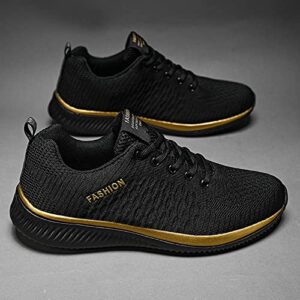 Haokanba Women's Lace Up Loafers Lightweight Steel Toe Sneakers Non Slip Breathable Sports Sneaker Comfortable Casual Fashion Sneaker Supportive Running Shoes Athletic Tennis Walking (Gold, 9.5-10)