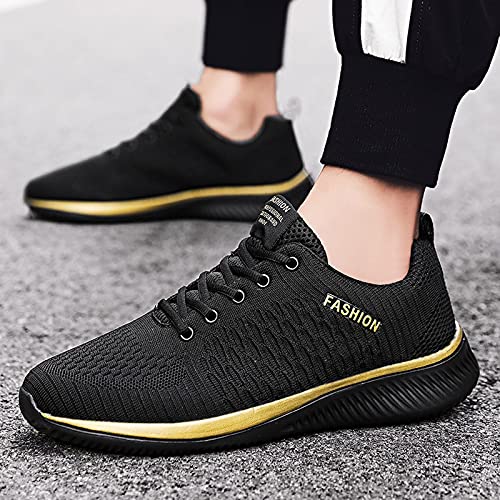 Haokanba Women's Lace Up Loafers Lightweight Steel Toe Sneakers Non Slip Breathable Sports Sneaker Comfortable Casual Fashion Sneaker Supportive Running Shoes Athletic Tennis Walking (Gold, 9.5-10)