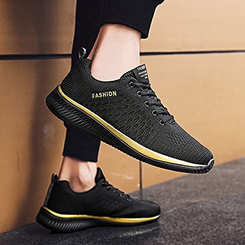 Haokanba Women's Lace Up Loafers Lightweight Steel Toe Sneakers Non Slip Breathable Sports Sneaker Comfortable Casual Fashion Sneaker Supportive Running Shoes Athletic Tennis Walking (Gold, 9.5-10)