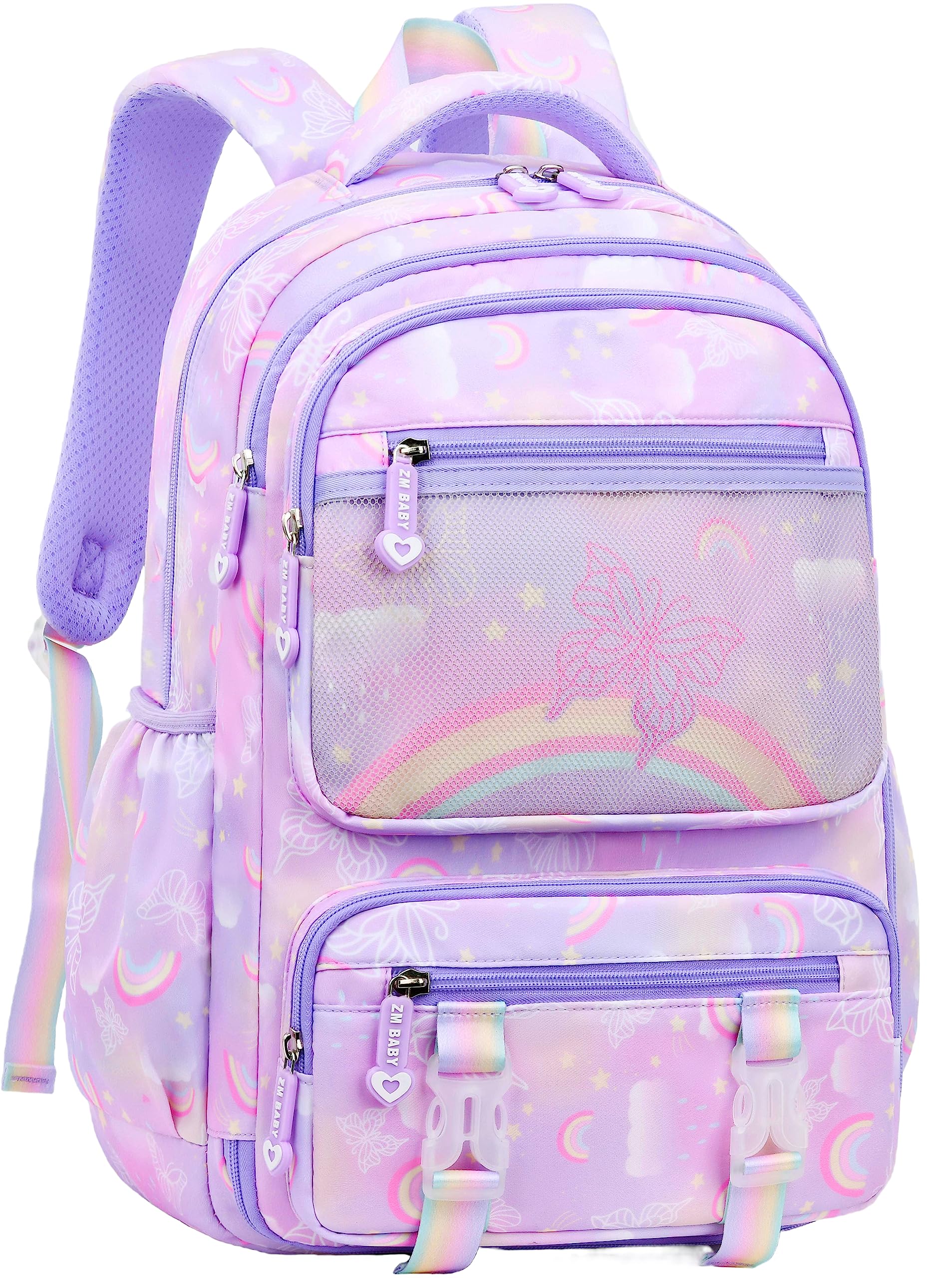 Vimivon Girls Backpack for Kids 6-8 Butterfly Backpacks for Girls 8-10 1st 2nd Grade Kindergarten Preschool Elementary School,Purple