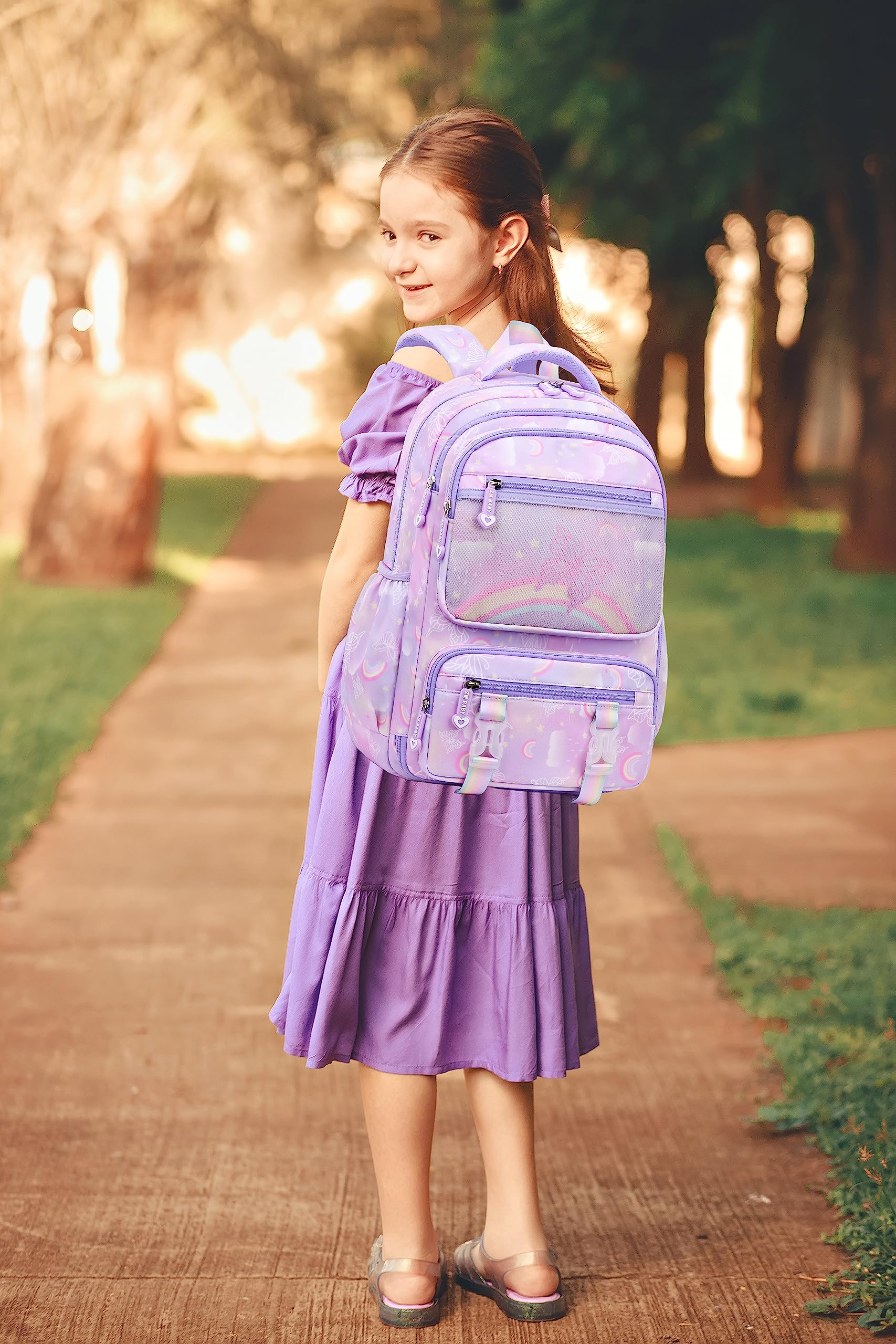 Vimivon Girls Backpack for Kids 6-8 Butterfly Backpacks for Girls 8-10 1st 2nd Grade Kindergarten Preschool Elementary School,Purple