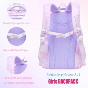 Vimivon Girls Backpack for Kids 6-8 Butterfly Backpacks for Girls 8-10 1st 2nd Grade Kindergarten Preschool Elementary School,Purple