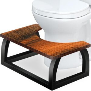 ougewood toilet stool poop stool, load bearing 660lb bathroom toilet stool squat adult 7" wooden metal squatting poop stool portable potty stool toilet assistance steps stool for kids seniors patented