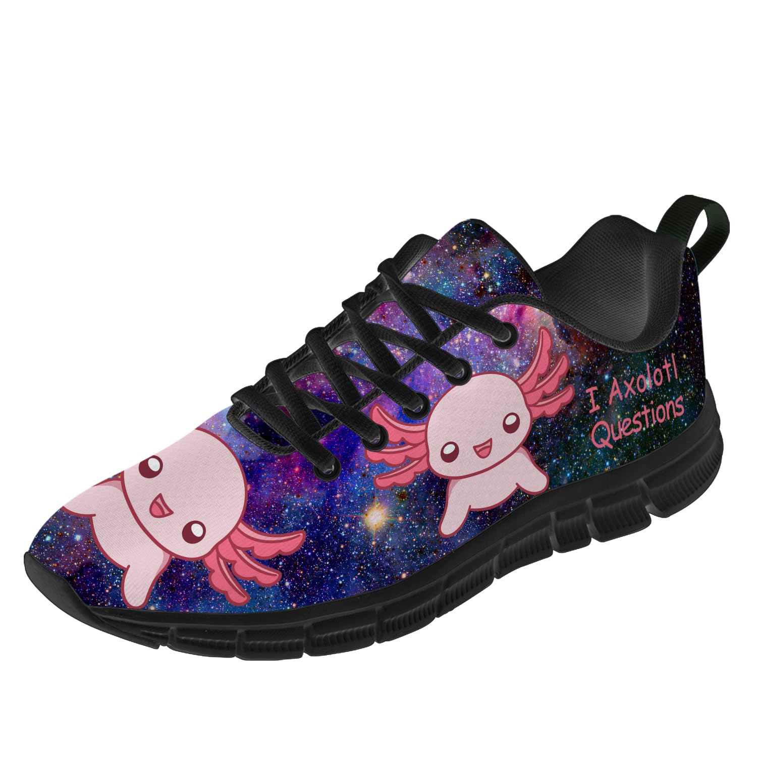 Axolotl Shoes for Women Men Running Walking Tennis Sneakers Axolotl Pink Animal Cute Shoes Gifts for Her Him,Size 3 Men/5 Women Black