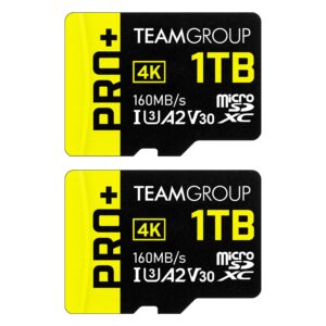 teamgroup a2 pro plus card 1tb x 2 pack micro sdxc uhs-i u3 a2 v30, r/w up to 160/110 mb/s for nintendo-switch, steam deck, gaming devices, tablets, smartphones with adapter tppmsdx1tia2v3064