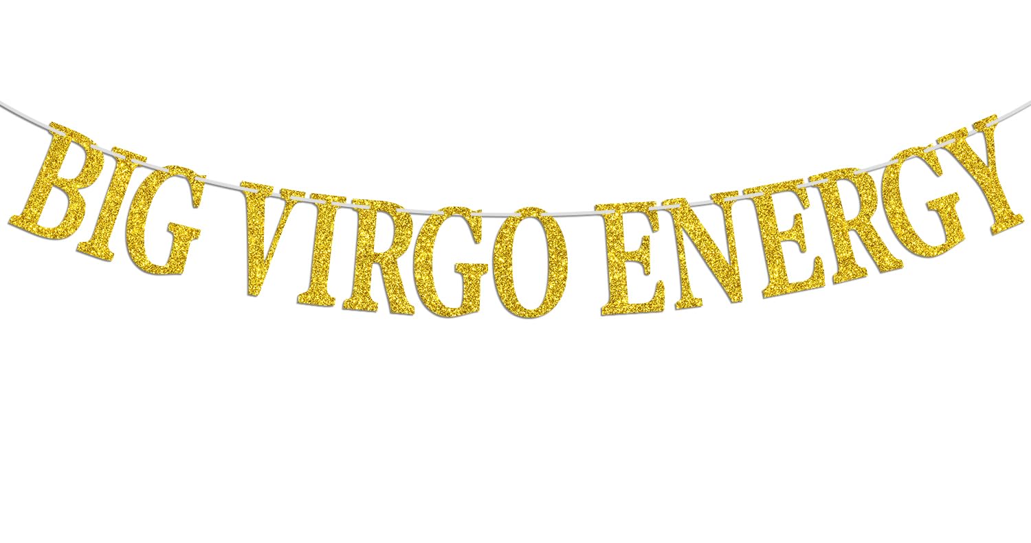 Big Virgo Energy Banner, Virgo Aug/Sept. Birthday Party Decor - 12 Constellation Theme Birthday Party Decorations Supplies, Gold Glitter