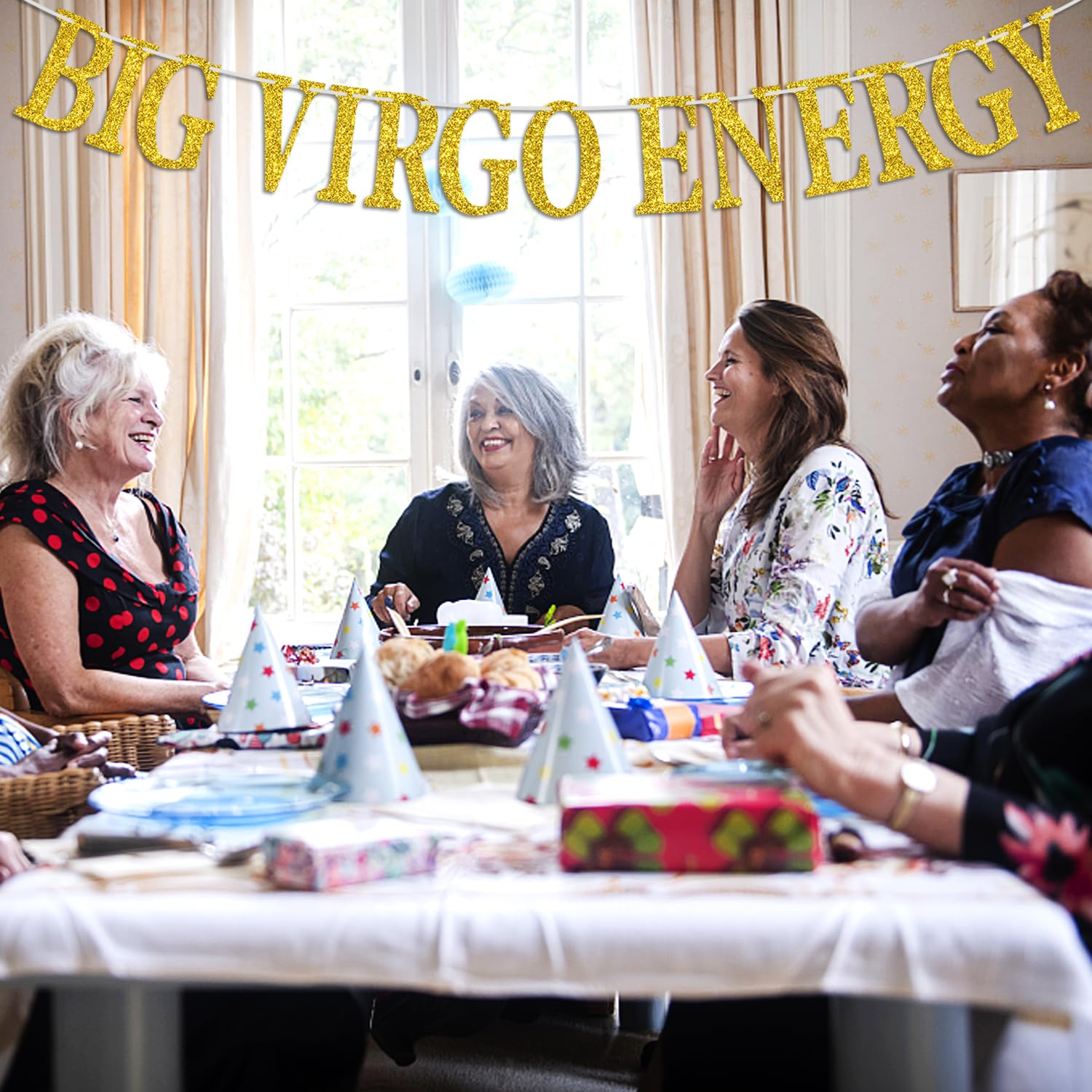 Big Virgo Energy Banner, Virgo Aug/Sept. Birthday Party Decor - 12 Constellation Theme Birthday Party Decorations Supplies, Gold Glitter