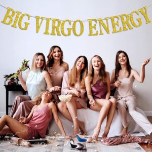 Big Virgo Energy Banner, Virgo Aug/Sept. Birthday Party Decor - 12 Constellation Theme Birthday Party Decorations Supplies, Gold Glitter