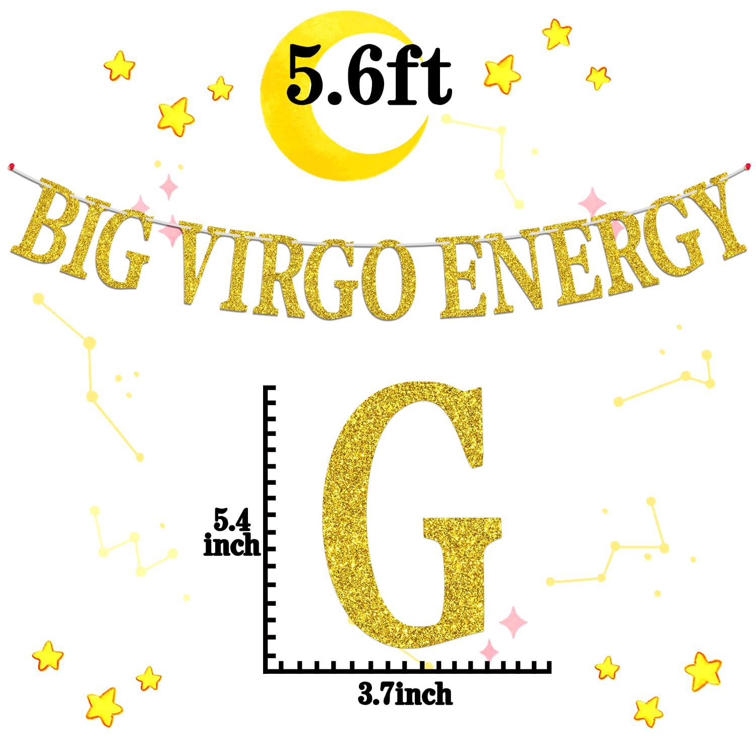 Big Virgo Energy Banner, Virgo Aug/Sept. Birthday Party Decor - 12 Constellation Theme Birthday Party Decorations Supplies, Gold Glitter