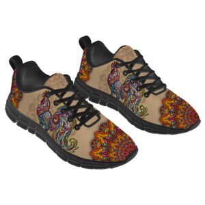 Mens Womens Rooster Shoes Running Walking Tennis Sneakers Mandala Rooster Flower Farm Animal Shoes Gifts for Women Men,Size 9 Men/10.5 Women Black