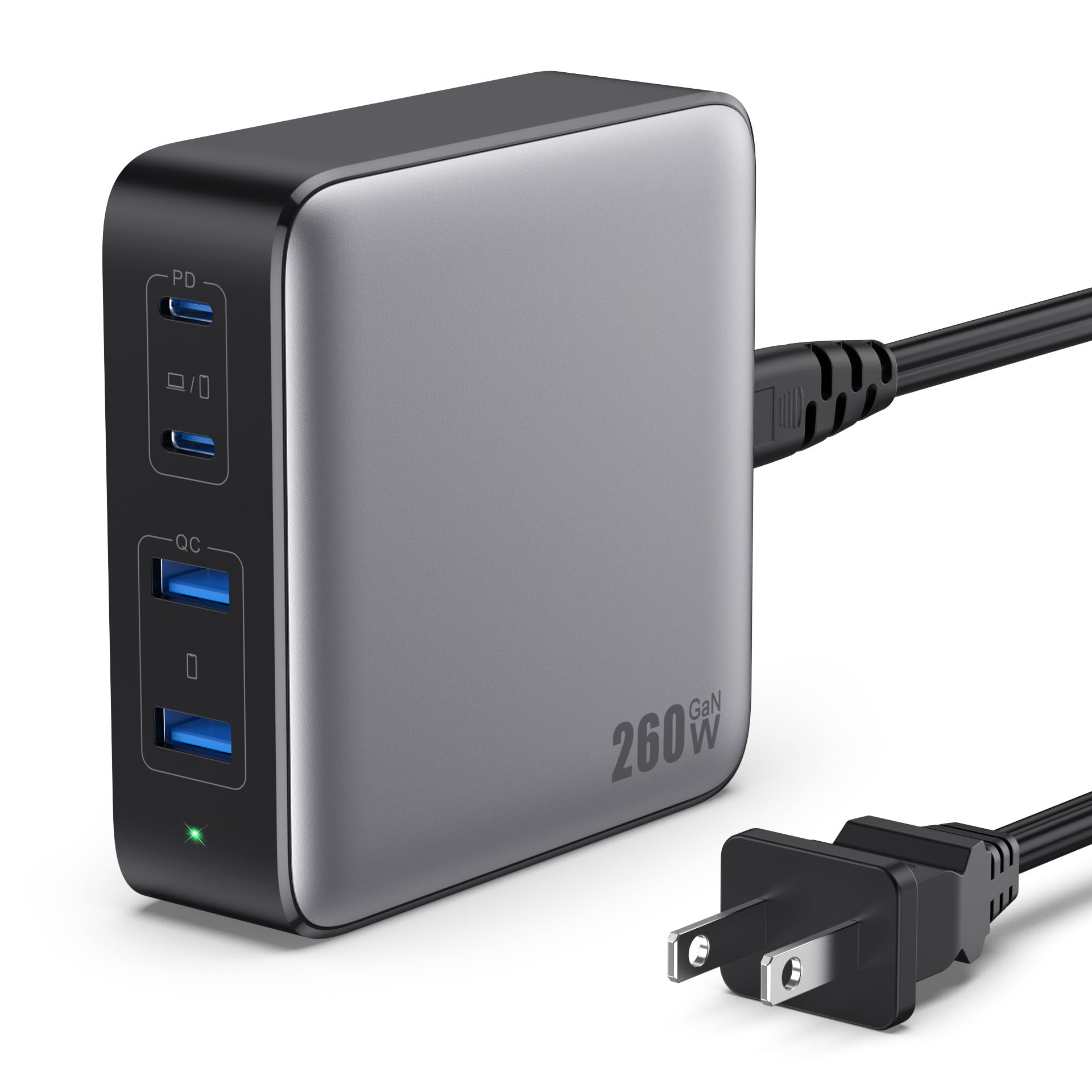 USB C Charger 260W, 4-Port Fast Charging GaN Desktop USB C Charging Station,100W USB C Laptop Charger Compatible with MacBook Pro/Air, iPad Pro,Dell XPS, iPhone 15/14,Samsung S23 All USB C Device etc