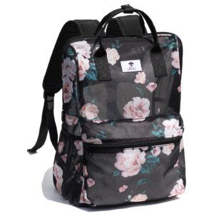 esvan mesh backpack see through bag college beach bag daypack travel semi-transparent bag for women and men (e)