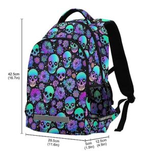 MNSRUU Laptop Backpack with Chest Strap, Gothic Funny Skulls School Backpack, Travel Hiking Backpack for Boys Girls Teen Adult, Rucksack, Knapsack