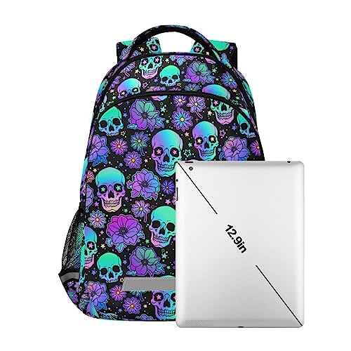 MNSRUU Laptop Backpack with Chest Strap, Gothic Funny Skulls School Backpack, Travel Hiking Backpack for Boys Girls Teen Adult, Rucksack, Knapsack