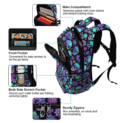 MNSRUU Laptop Backpack with Chest Strap, Gothic Funny Skulls School Backpack, Travel Hiking Backpack for Boys Girls Teen Adult, Rucksack, Knapsack