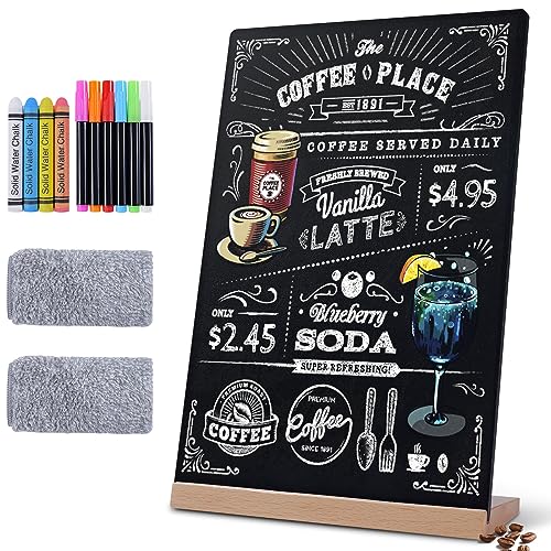 8 x 12" Chalkboard Sign, Reusable Double Sided Small Chalkboard Signs with Wooden Base Stand, Menu Chalk Board Sign Store Food Signs for Party, Tables Decoration, Bar and Restaurant (1 Pack)