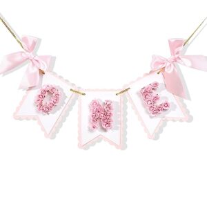 flower 1st birthday high chair banner - pink and gold one birthday banner, princess 1st birthday decoration, rose first birthday highchair banner, flower one letters