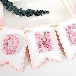Flower 1st Birthday High Chair Banner - Pink and Gold One Birthday Banner, Princess 1st Birthday Decoration, Rose First Birthday Highchair Banner, Flower One Letters