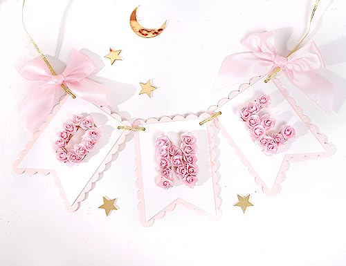 Flower 1st Birthday High Chair Banner - Pink and Gold One Birthday Banner, Princess 1st Birthday Decoration, Rose First Birthday Highchair Banner, Flower One Letters