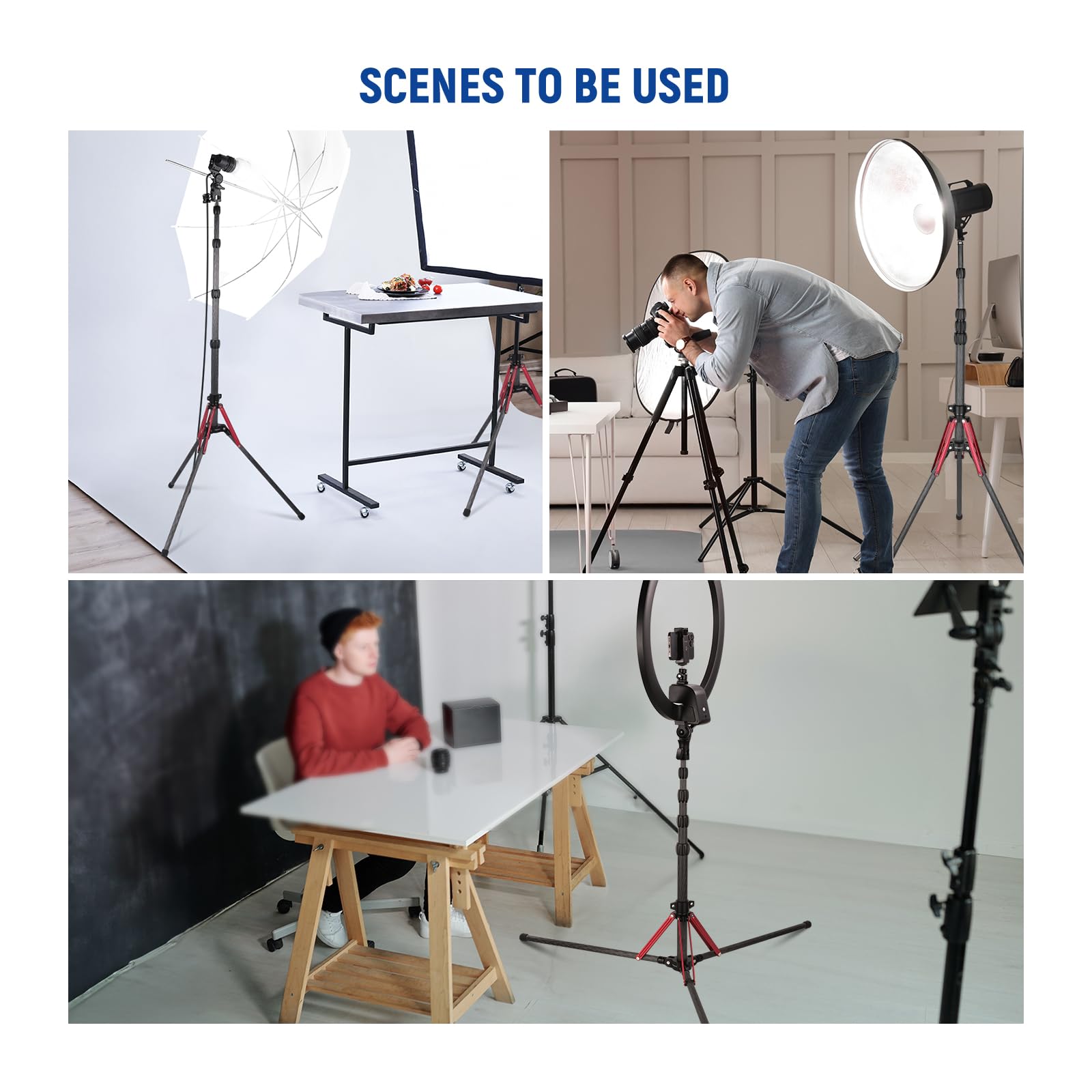 NEEWER Light Stand Carbon Fiber with 180° Reversible Legs, 1/4" to 3/8" Screw Adapter and Bag, 98.4"/250cm Portable Travel Tripod Stand for Outdoor Photography Speedlite Strobe Softbox, ST250R