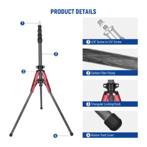 NEEWER Light Stand Carbon Fiber with 180° Reversible Legs, 1/4" to 3/8" Screw Adapter and Bag, 98.4"/250cm Portable Travel Tripod Stand for Outdoor Photography Speedlite Strobe Softbox, ST250R