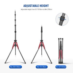 NEEWER Light Stand Carbon Fiber with 180° Reversible Legs, 1/4" to 3/8" Screw Adapter and Bag, 98.4"/250cm Portable Travel Tripod Stand for Outdoor Photography Speedlite Strobe Softbox, ST250R