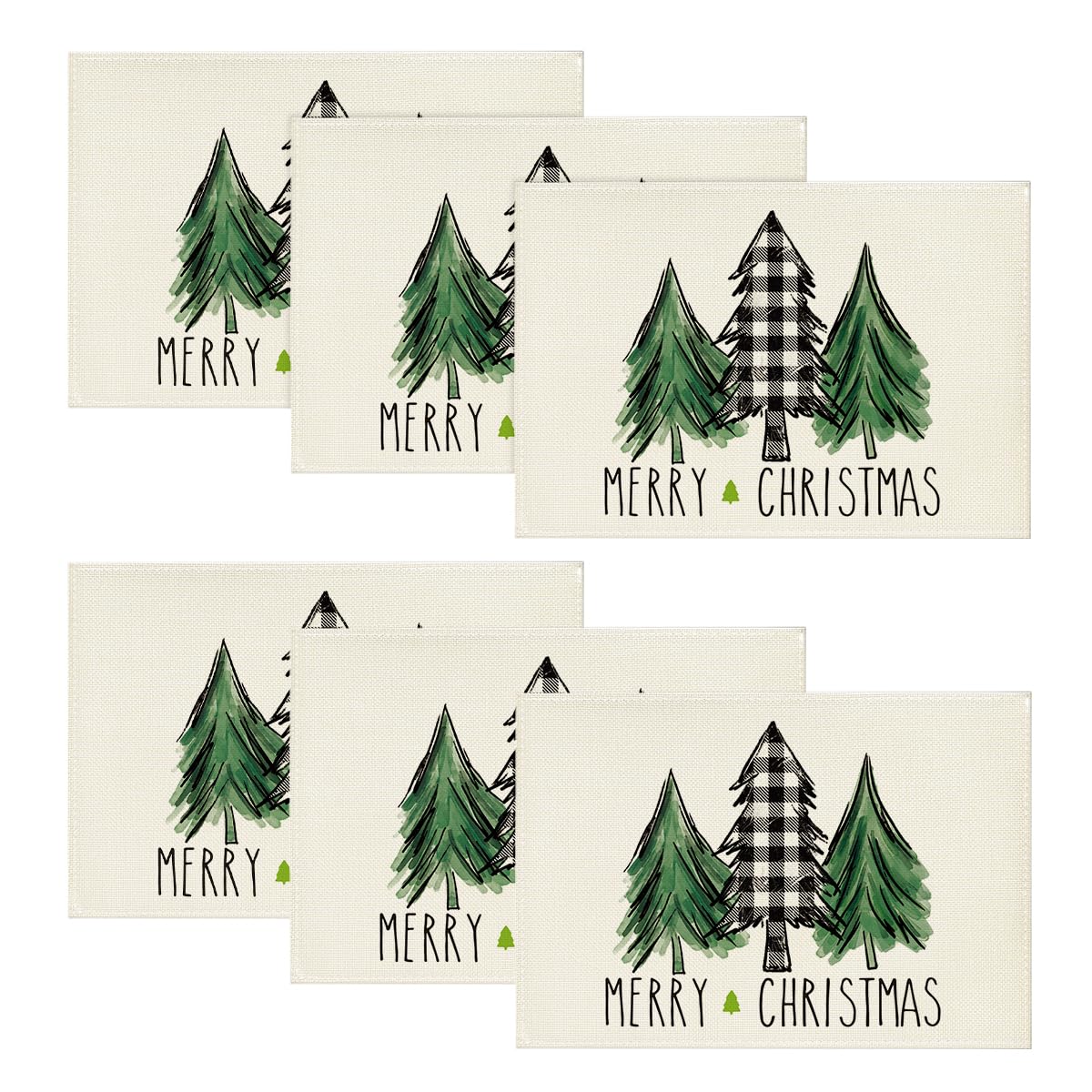 Artoid Mode Xmas Tree Merry Christmas Placemats Set of 6, 12x18 Inch Seasonal Winter Table Mats for Party Kitchen Dining Decoration