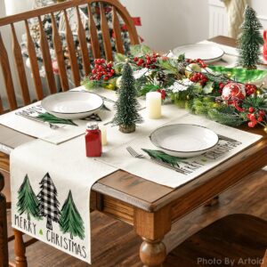 Artoid Mode Xmas Tree Merry Christmas Placemats Set of 6, 12x18 Inch Seasonal Winter Table Mats for Party Kitchen Dining Decoration